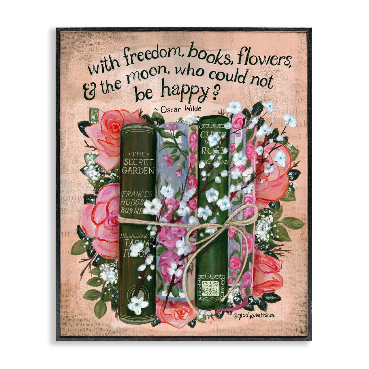 Stupell Industries Bookish Quote with Florals Framed Giclee, design by Glad You're Here Co.